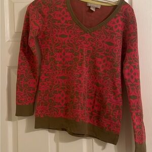 Banana Republic V-Neck Sweater - XS - 100% cotton - Pink and Green - Holiday